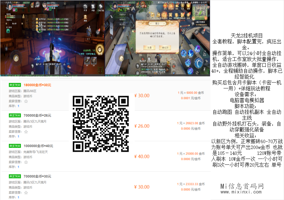 天龙2掛机项目，操作简单，已测ok-首码项目网
