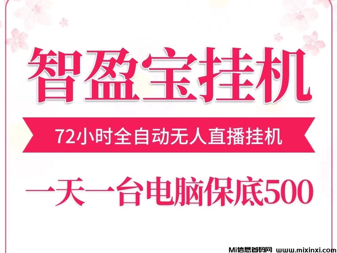 智盈宝72小时无人直播褂机，一台电脑一天五百小几千~-首码项目网
