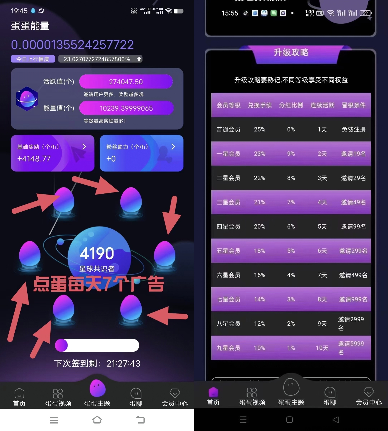 蛋蛋星球，注册就送一个星球每天产84000，约2快，每日单边上涨，-首码项目网