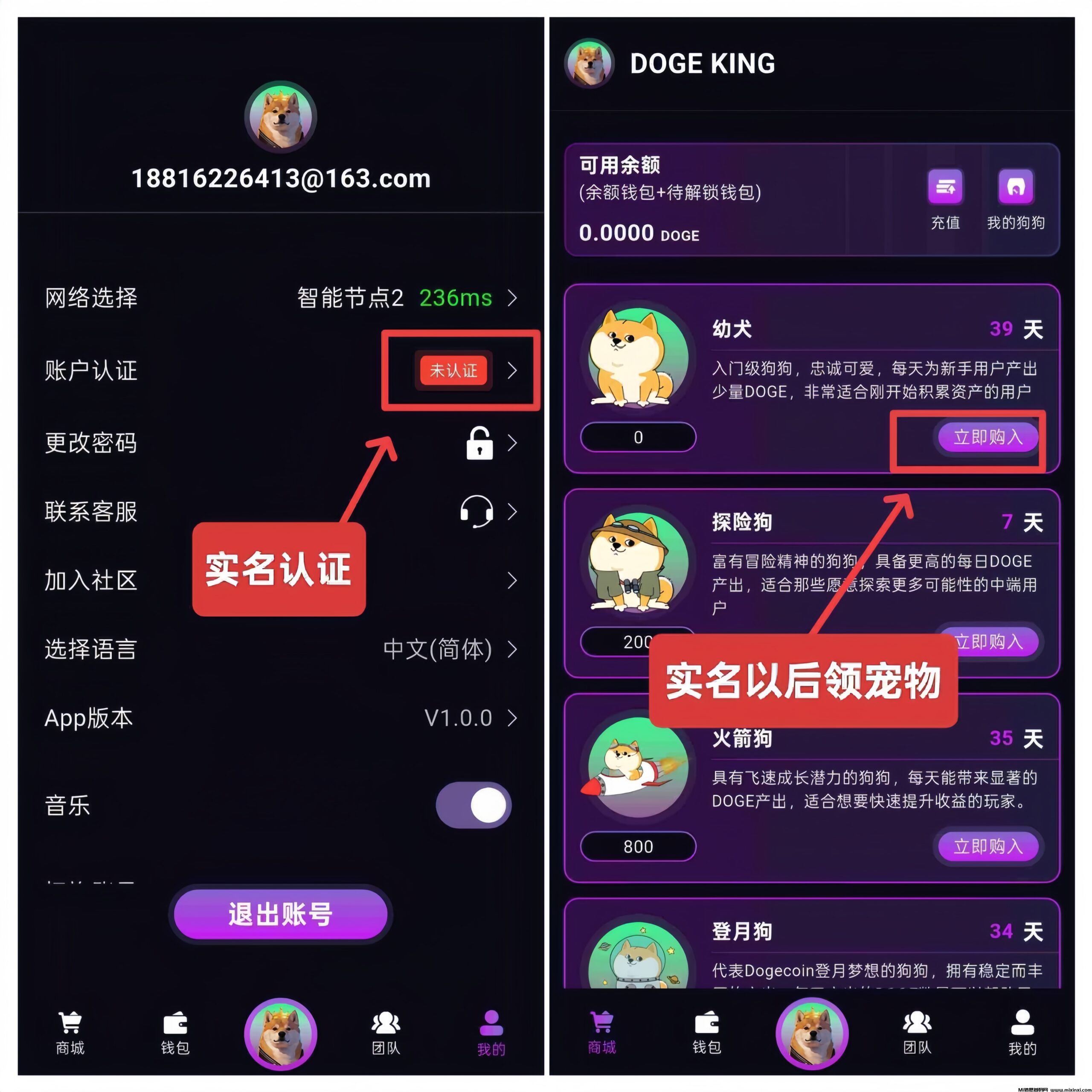 DOGE KING 0投入挂机挖狗狗币赚钱！