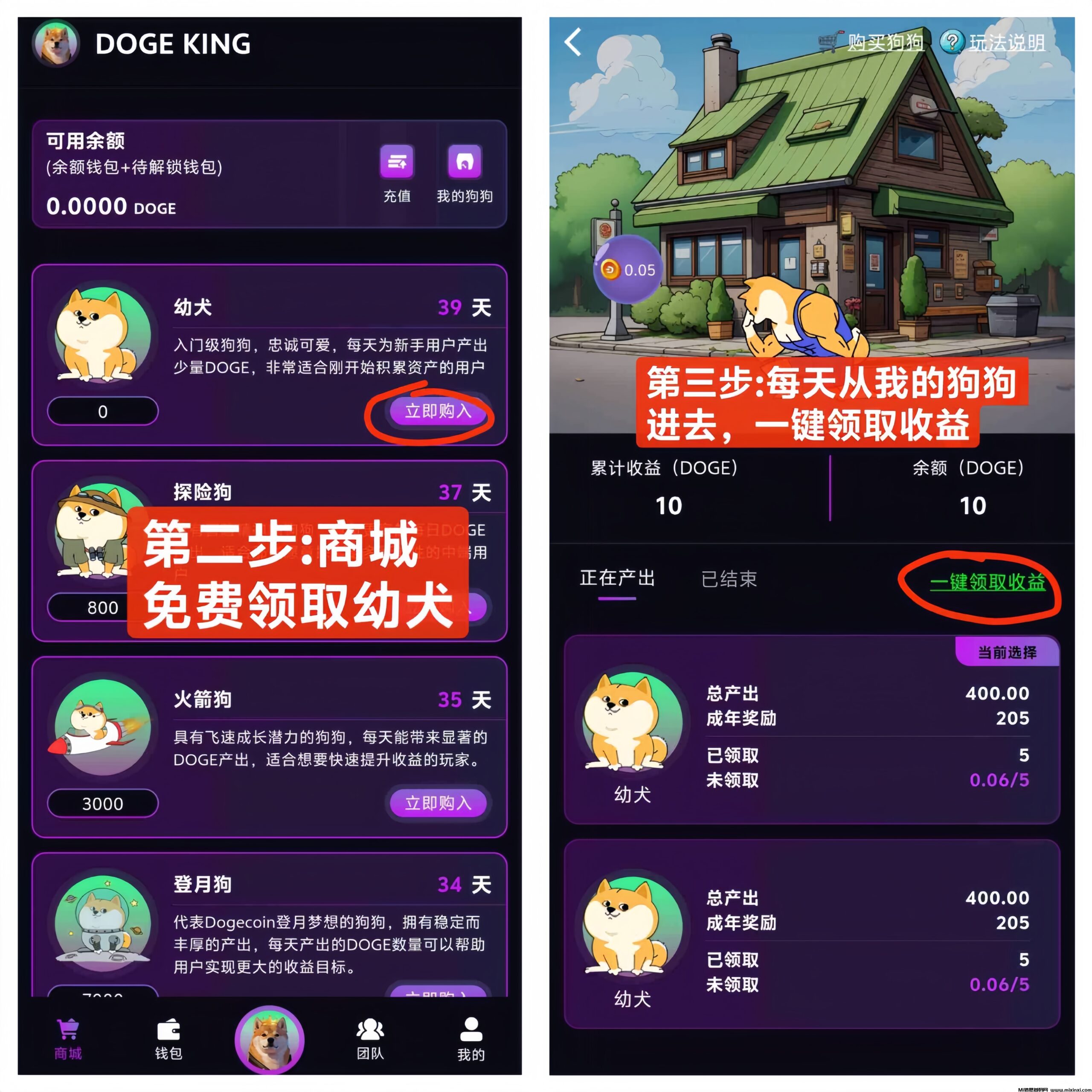 DOGE KING 0投入挂机挖狗狗币赚钱！
